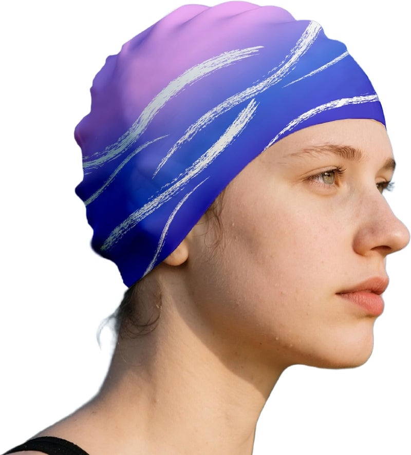WRTMBOIF Swim Cap for Long Hair, Durable Silicone Swimming Caps for Women Adults Youths, Non-Slip Waterproof Swim Cap to Keep Hair Dry - Image 1
